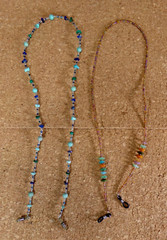 TWO UNIQUE HANDMADE EYEGLASS HOLDERS TURQUOISE / GEMSTONES 25″ J88CR YC16