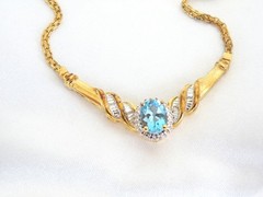 14K Gold on Sterling Silver 925 Natural Heated Blue Topaz Diamond Necklace 18″