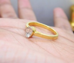 14k Gold Plated Natural Diamond Ring, Rose Cut Diamond 925 Sterling Silver Ring