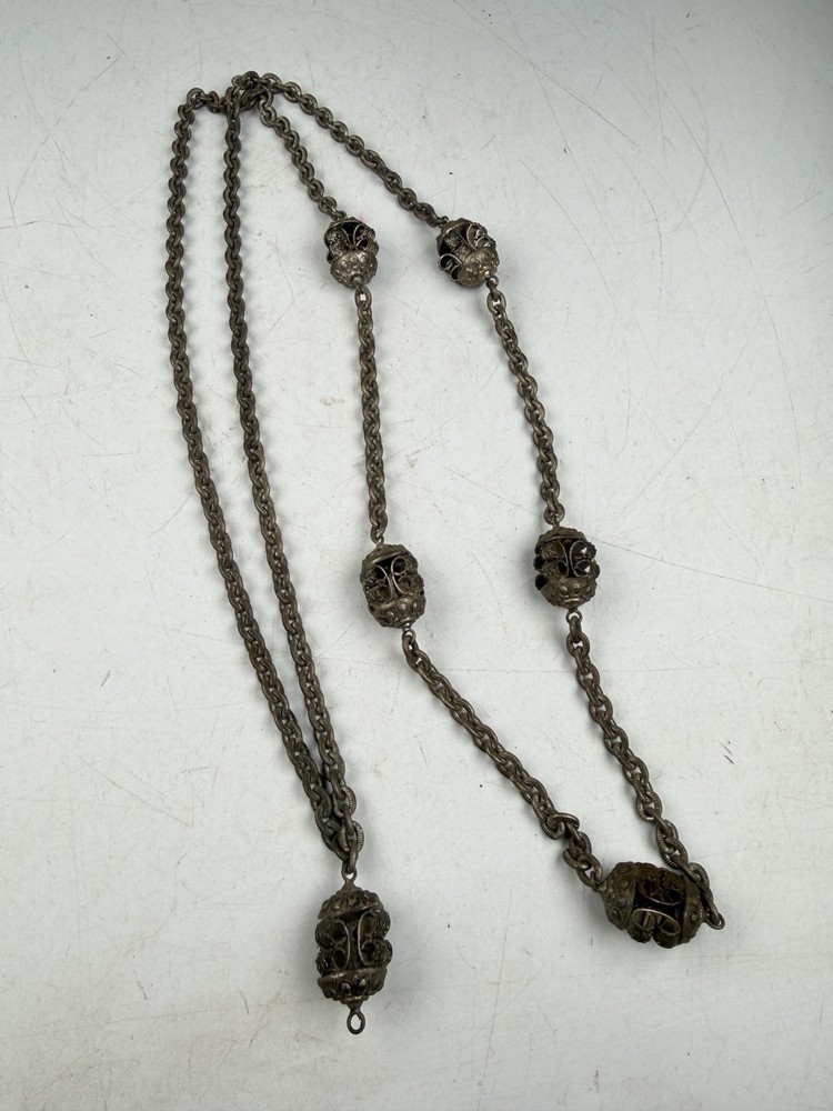 Antique Southeast Asian Peranakan Filigree Station Necklace – Mixed Metal 24″