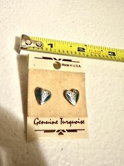 New Vintage Silver Heart Turquoise Stud Western Earrings Made in USA