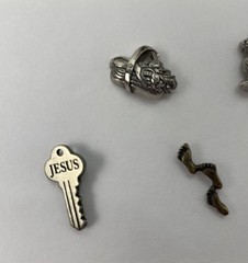 Vintage~Set of 5 Clutch Back Pin~Lapel Pin~Bunny~Footprints~Dove~Flower basket