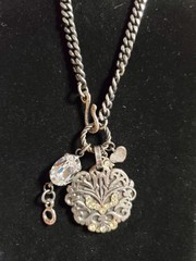 New Signed Silver Toned Metal Medallion Shield Necklace Charms Gift Unisex Adult