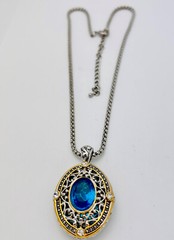 1990s 2 Tone Designer Look Turquoise/Clear Crystal Necklace 16 + 3” Ext