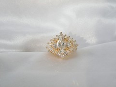 Vintage Sterling Silver 925 Yellow Gold over CZ Baguette Starburst Ring Size 9