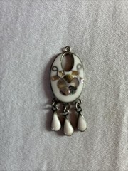VTG Alpaca Mexico White Enamel Mother Of Pearl Abalone Inlay Pendant