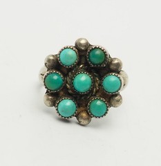 Antique old pawn sterling silver turquoise dots southwestern ring size 5