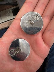 Chic Silver Tone Foil Textured Glass Statement Clip On Earrings Omega Back