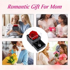Birthday Gift for Mom Red Preserved Rose with Mom Necklace Purple Stone b35