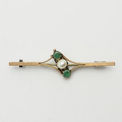Antique pearl green emerald gold filled bar brooch pin