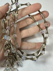 Vintage Necklace Tassel Crystal Pendant Filigree Cap Chain 1950s AB 28in