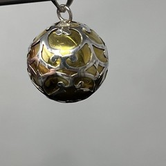 Harmony Chime Ball Pendant Sterling Brass Meditation Scroll Pattern