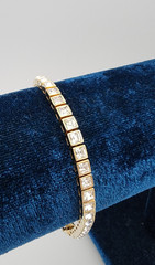 Swarovski Square Shape Crystal Tennis Bracelet Gold Plate Signed Adjustable 4mm