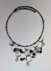 Vintage 90s Y2K Gothic Style Silver Tone Black Beaded Adj Choker Necklace