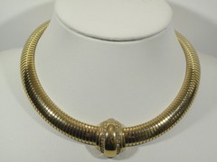 AVON 1886-1986 Gold Tone Omega Rhinestone Choker Necklace 100th Anniversary VTG