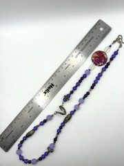 Purple Glass And Silver Metal Charms Art Deco Beaded Necklace 24 Inch
