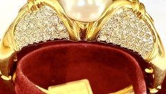 VOGUE BIJOUX ITALY F/PEARL PAVE CRYSTAL GOLD PLATED BANGLE BRACELET~ 7″ ~NOS VTG