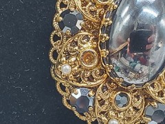 Vintage West Germany Filigree Hematite Cabochon Necklace Pendant