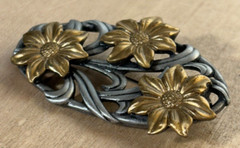 JJ Floral Pin Brooch, Silver and Gold Tone Openwork Flowers, Signed, 2″w