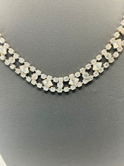 Vintage Unsigned Double Row Clear Rhinestone Floral Necklace Silver Tone 15.5”