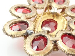 Large Vintage Antique Red Open Back Sash Brooch Pin Parts Repair