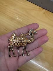 White Rhinestone Enamel Camel Brooch Pin Pendant