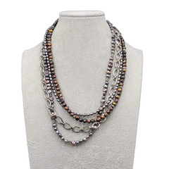 Vintage Multiple Strands PEARLS Bead Necklace Silver tone 18″