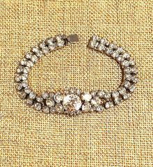 Vintage Austria 2-Layer Crystal Bracelet Bright Clear Crystals Signed Austria 7″