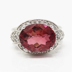 NYJEWEL 14k White Gold 7.2ctw Rubellite Tourmaline Diamond Ring