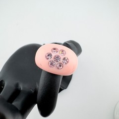 Vintage Pink Acrylic Dome Ring w/ Pink Rhinestones Y2K Chunky Statement