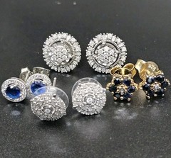 925 Sterling Silver Diamond & Sapphire Earring Collection – 4 Pairs – 11.27g