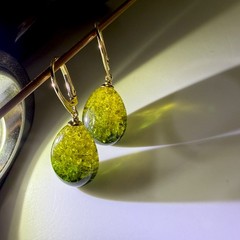 Unique green Whole Stone natural Amber Earrings 4.49g