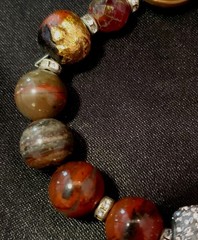 ESTATE Vintage Bracelet, Varied Jasper Beads, Pave’ Spacers, Copper & Gold Leaf