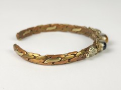 Vintage Braided Mixed Metals Bangle Bracelet Blue Goldstone Tiger Eye Stone Cuff