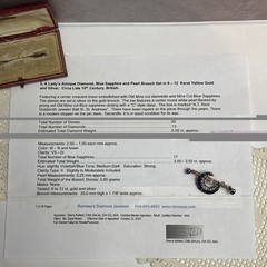 Late 19th Century MOON Sapphire, Diamond & Pearl Broach Set In 9-12k Gold w BOX