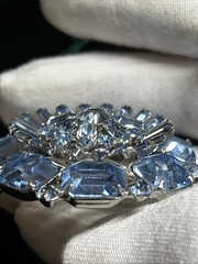 Vintage WEISS Blue Rhinestone Brooch & Clip Earrings Married Set Signed 1950s