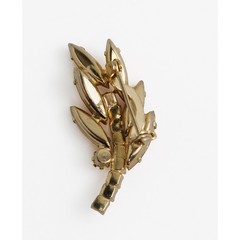 1960s Leaf Brooch Rhinestones Gold Metal Autumn Colors Fall Jewelry Vintage Pin