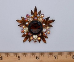 Vintage Brown AB & Clear Glass Rhinestone Layered Starburst Brooch Pin CJ83