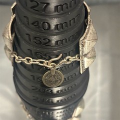 Vintage Brutalist Wide Panel Bracelet Silver Tone Pyramid Design Coin Charm 7.5
