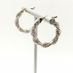 Vintage ROSS SIMONS 2 Tone Sterling Silver Diamond Hoop Earrings 925 9g #66