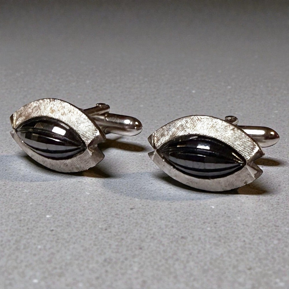 Vintage Swank Cufflinks Mens Silver Tone Faceted Eye Bullet Back MCM