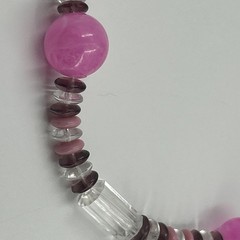 Vintage Art Deco Style Pink Purple Clear Plastic Bead Necklace 25 Inch