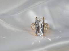 Vintage Sterling Silver 925 Gold on Huge Baguette CZ Statement Ring Size 9