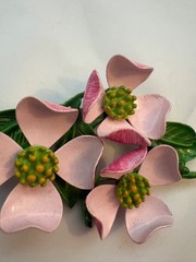 Vintage Pink and Green Enamel Dogwood Flower Brooch