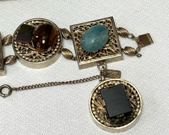 Kafin NY Bracelet and Earrings Demi Parure, Cabochon and Glass Stones, DBL Links