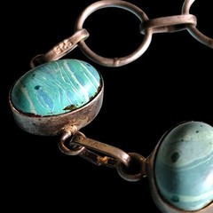 Vtg Mexico Silver Plated Blue Swirl Polymer Clay Cabochon Bracelet 9″