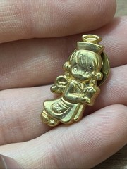 Vintage Angel, Precious Moments Angel Pin, Matte Gold Tone 1″