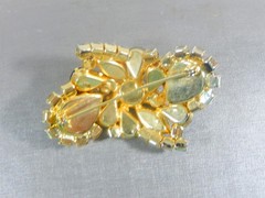JULIANA D&E BLACK MULTI & ROUND AB RHINESTONE W/ GOLDEN LEAVES DOMED BROOCH