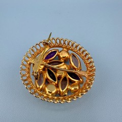Vintage Rhinestone Brooch Round Pink Purple Marquise Stones Open Back Gold Tone
