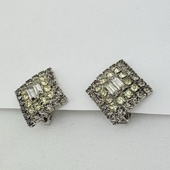 Vintage Clear Rhinestone Clip-on Earrings Signed Hobe